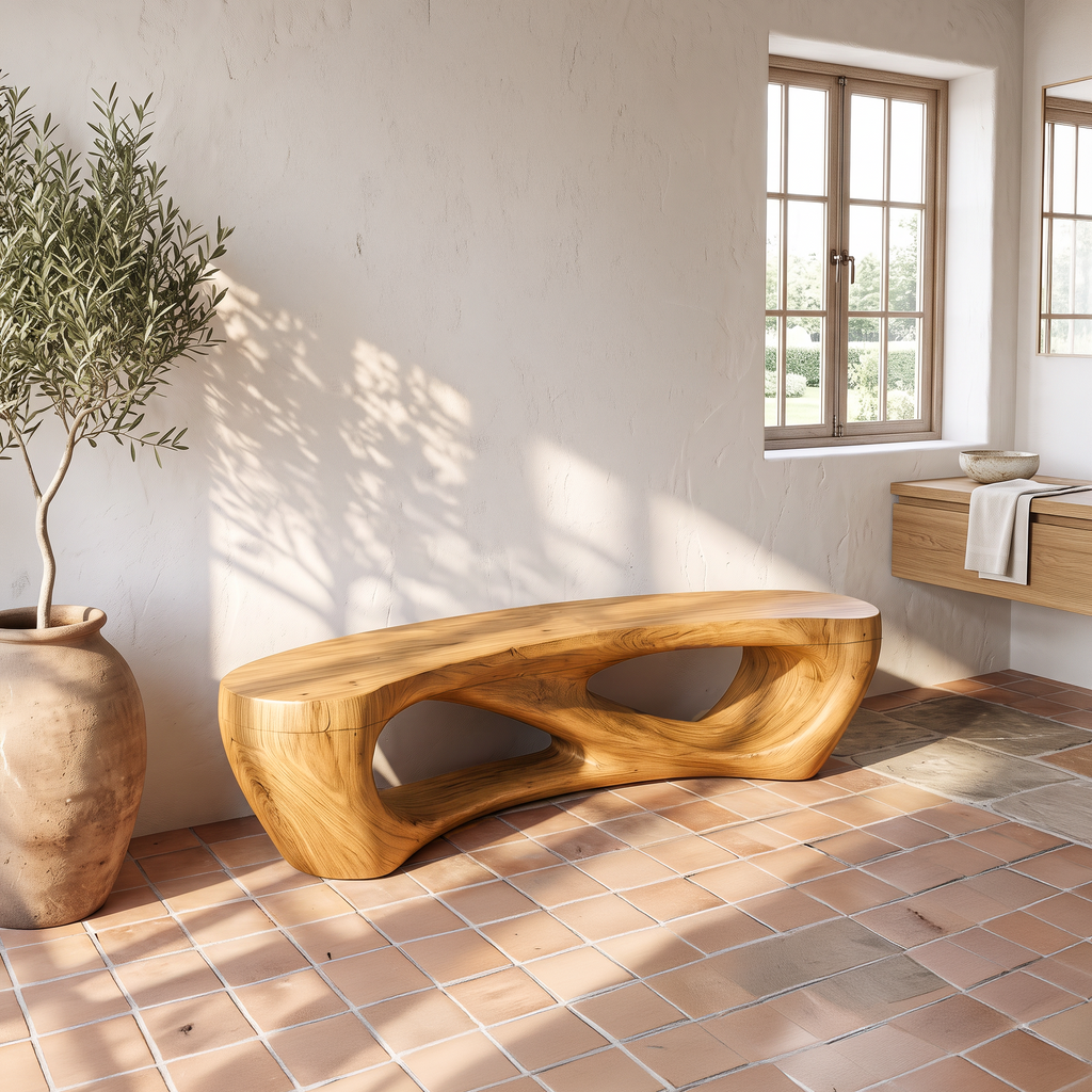 Mid Century Accent Bench With Rounded Arch Base For Bathroom