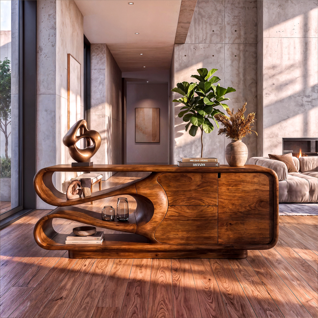 Organic Sideboard With Integrated Drawers And Flowing Silhouette For Living Room