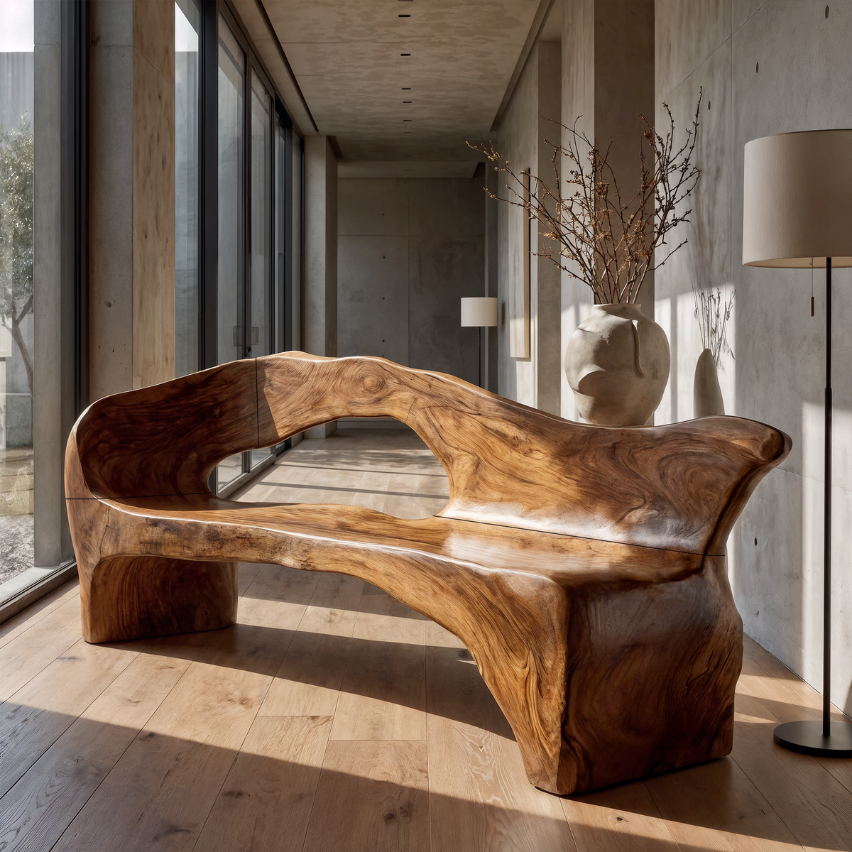 Rustic Solid Wood Bench Handcrafted Natural Wood Design For Hallway