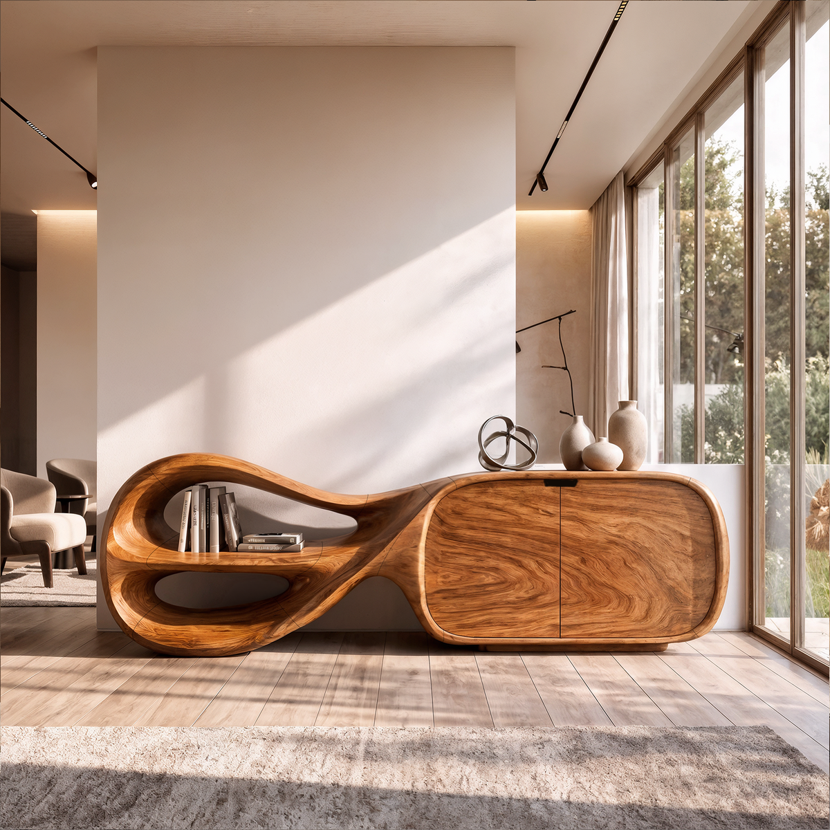 Modern Sideboard With Sculptural Curved Frame For Living Room