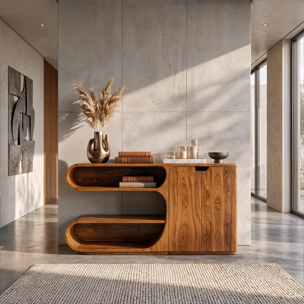 Modern Sideboard With Rounded Display Compartments For Living Room