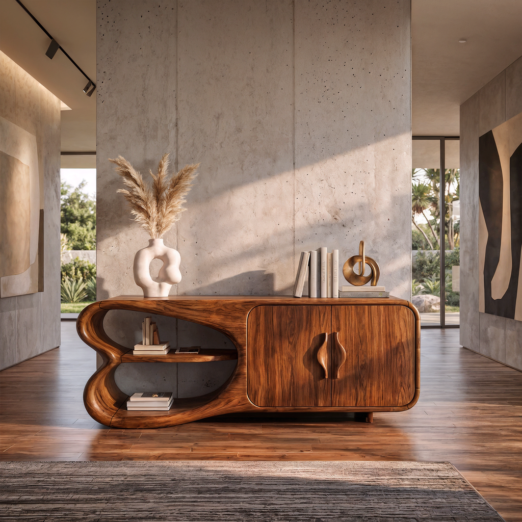Minimalist Sideboard With Artistic Side Compartments For Living Room