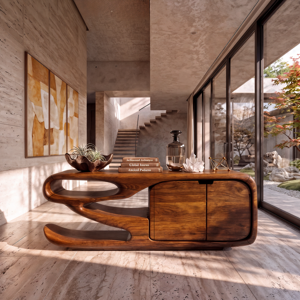 Scandinavian Sideboard With Asymmetrical Display Compartments For Living Room