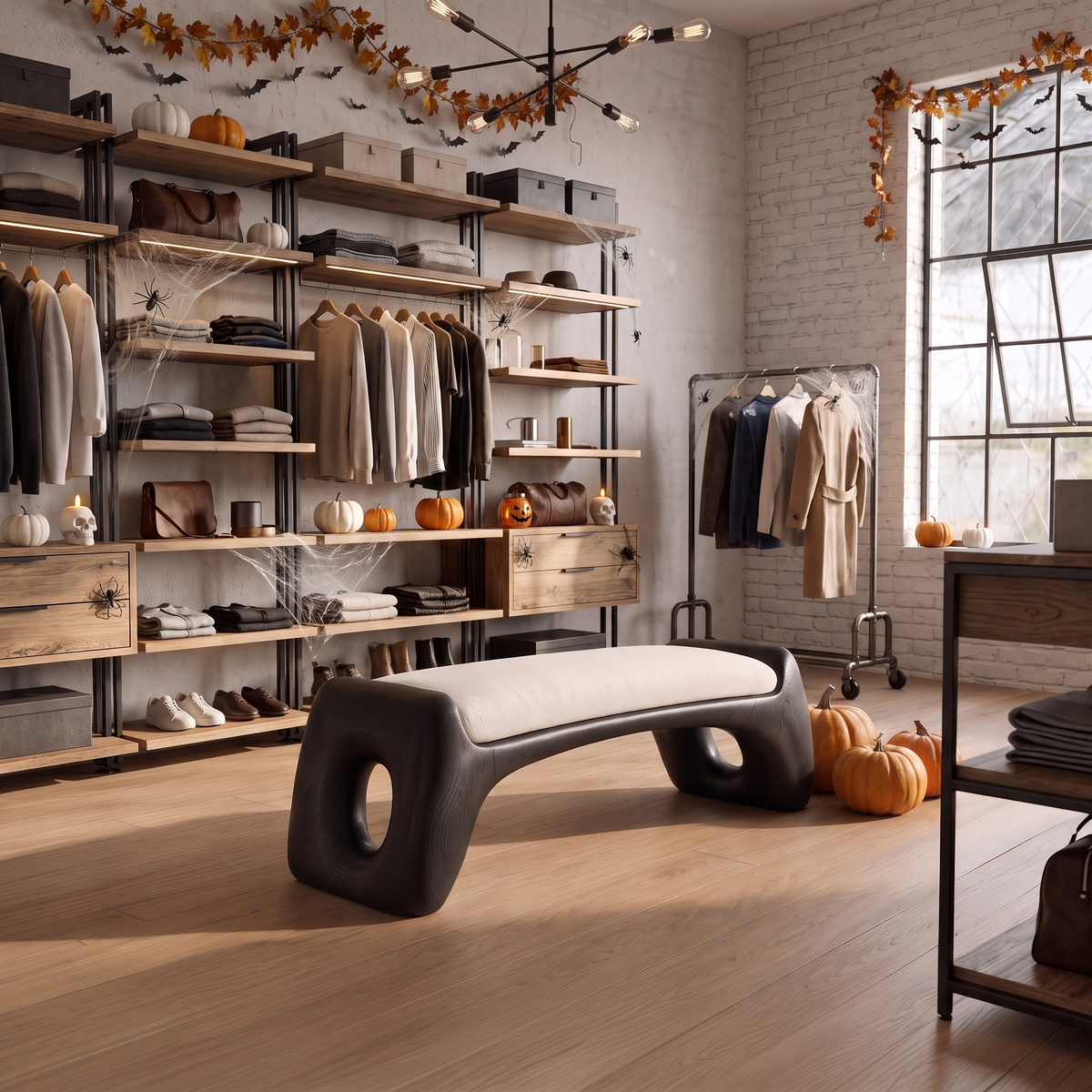 Natural Halloween Statement Bench With Soft Sculptural Form For Dressing Room