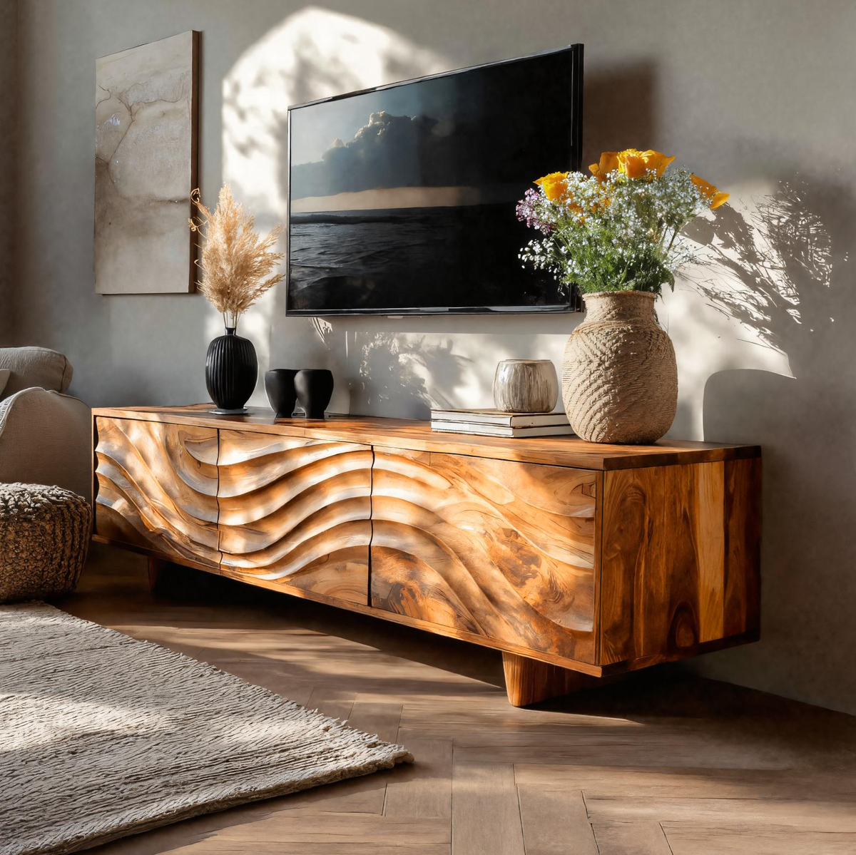 Contemporary TV Cabinet With Storage Drawers For Living