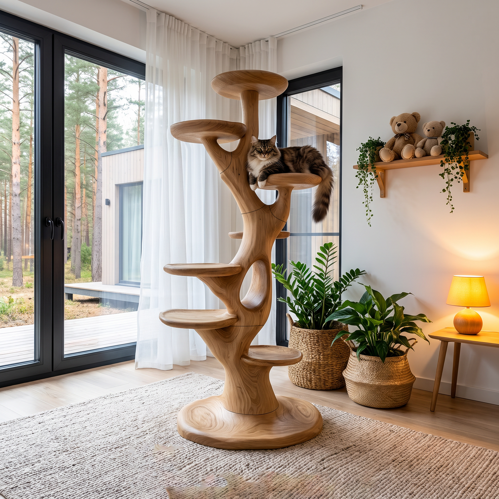 Sculptural Cat Tree With Multi Level Platforms For Indoor Cats