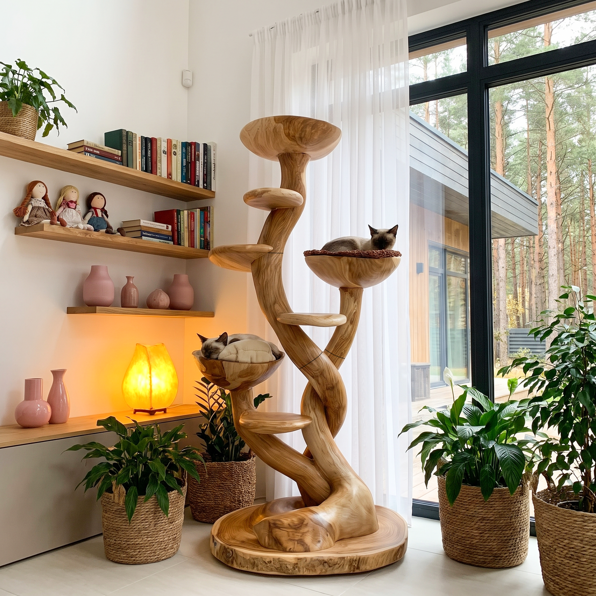 Organic Sculptural Cat Tree With Multi Level Platforms For Indoor Cats