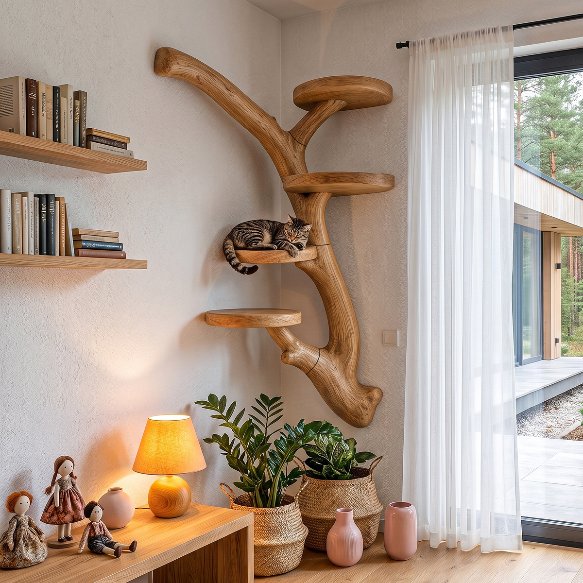 Modern Wall Mounted Cat Tree With Branch Inspired Platforms For Indoor Cats
