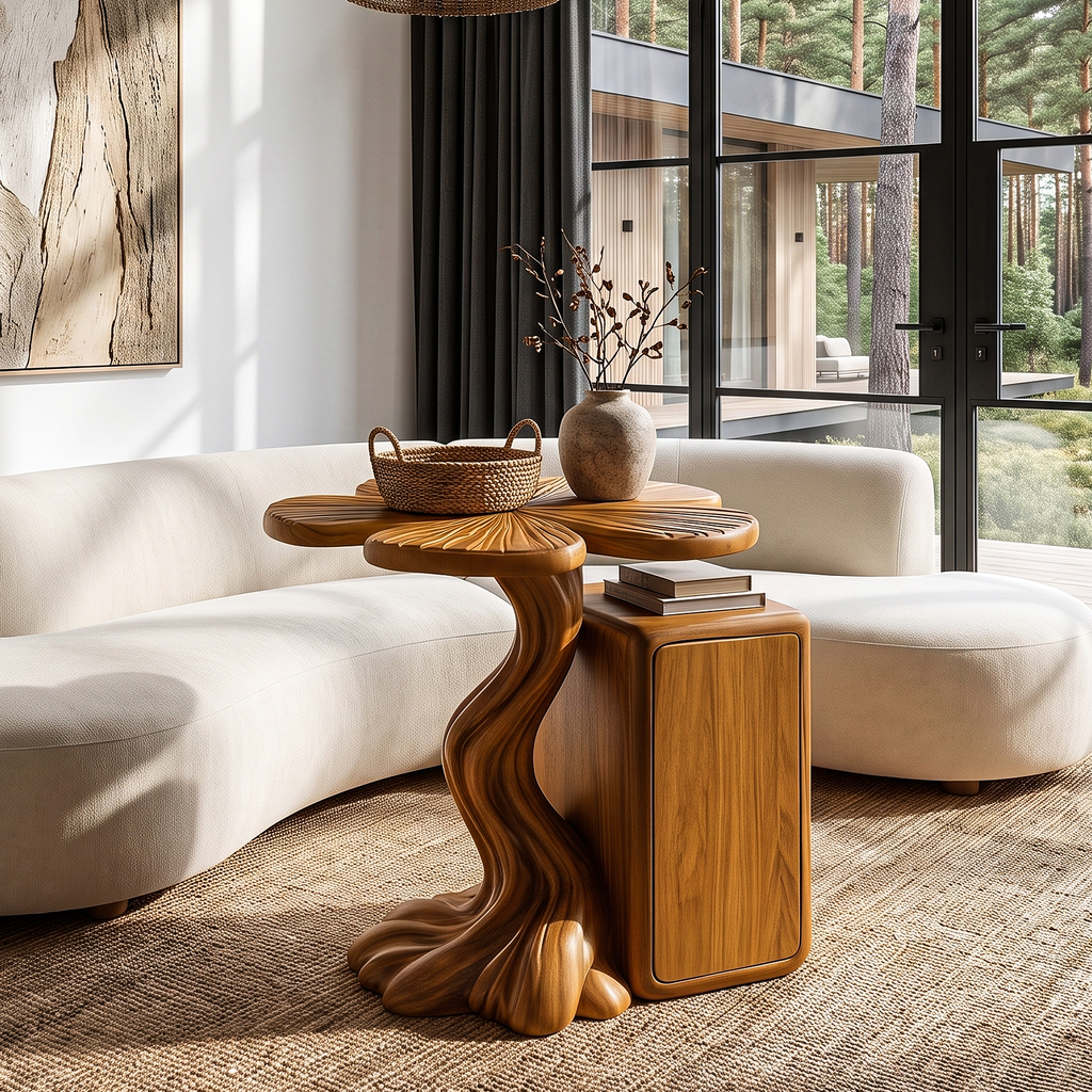 Modern Side Table With Tree Inspired Base For Living Room