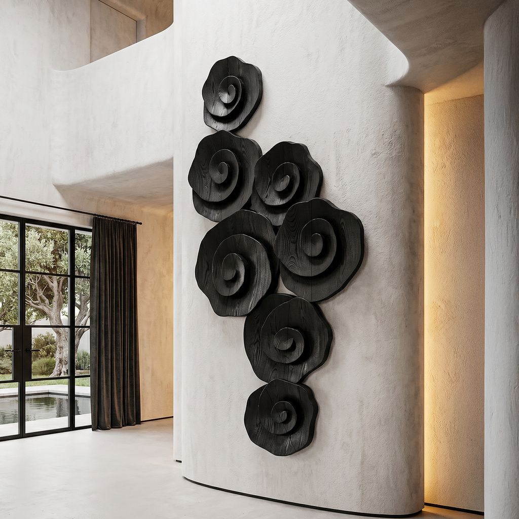 Contemporary Flower Wall Art With Sculptural Spiral Form For Entryway