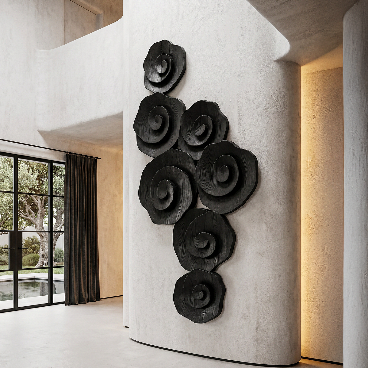 Contemporary Flower Wall Art With Sculptural Spiral Form For Entryway