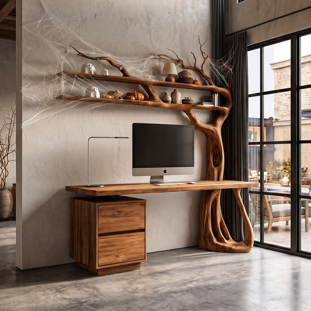 Natural Halloween Tree Desk With Spooky Branch Bookshelf For Bedroom
