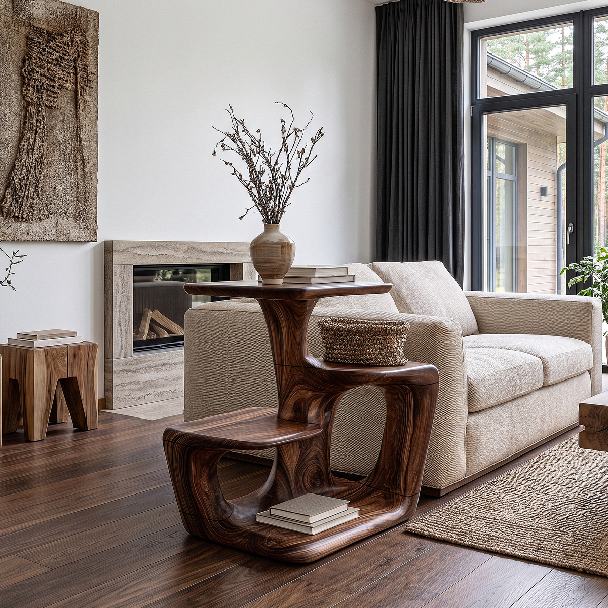 Modern Sculptural Side Table With Curved Form For Living Room