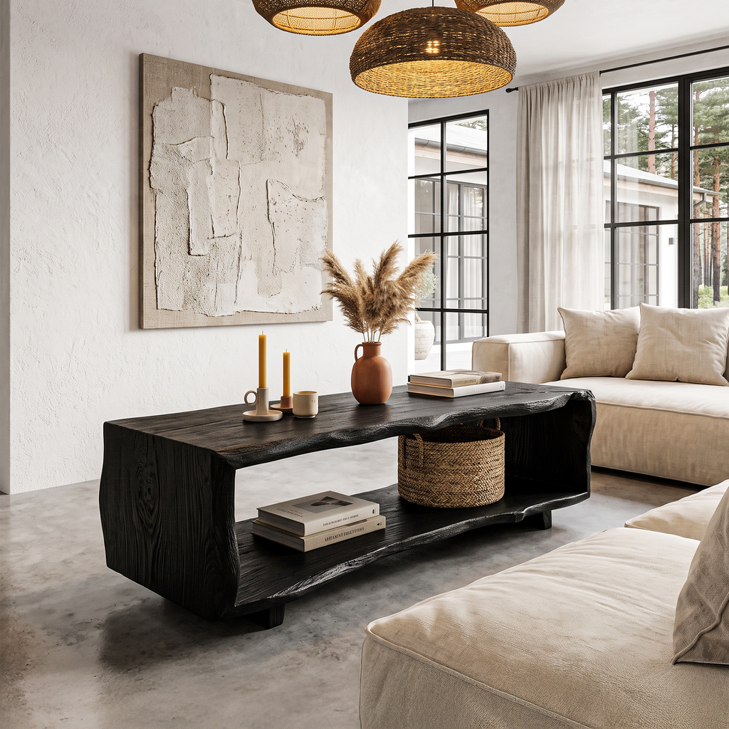 Natural Coffee Table With Bold Live Edge Frame For Living Room