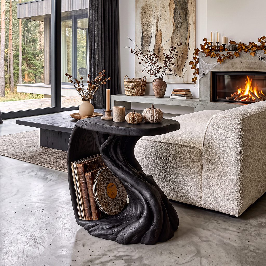 Rustic Beside Table With Halloween Inspired Twisted Base For Living Room