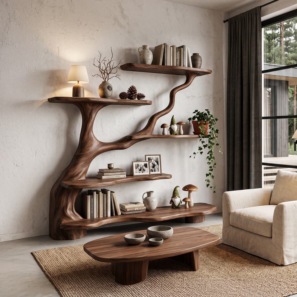 Organic Tree Bookshelf With Flowing Branch Design For Living Room