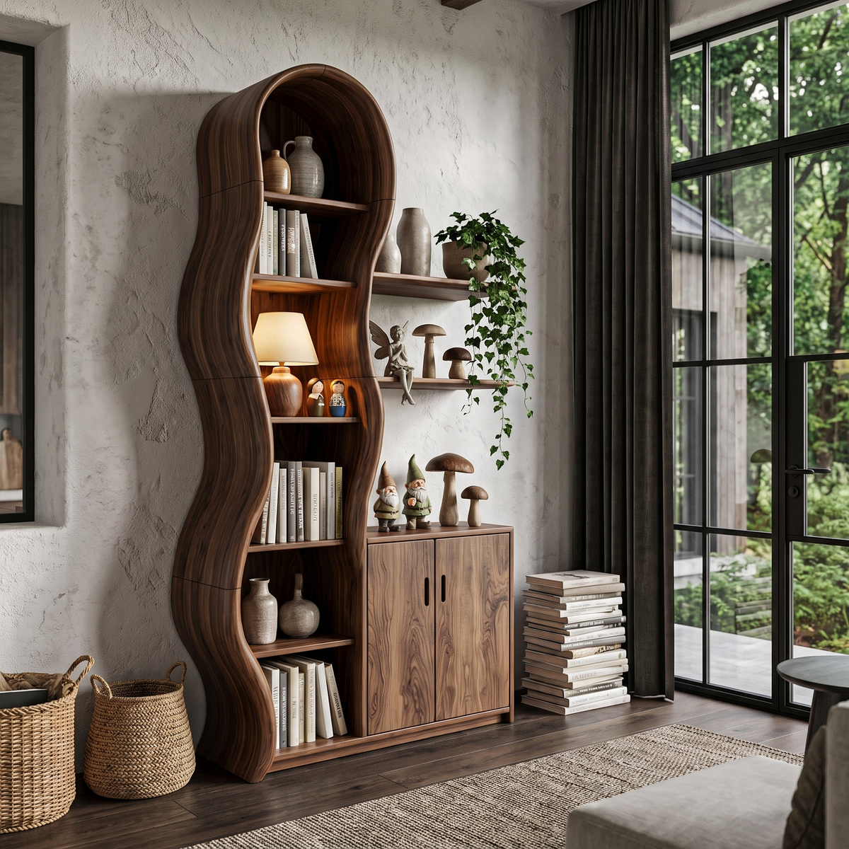 Contemporary Wooden Display Cabinet With Sculptural Branch Frame For Living Room