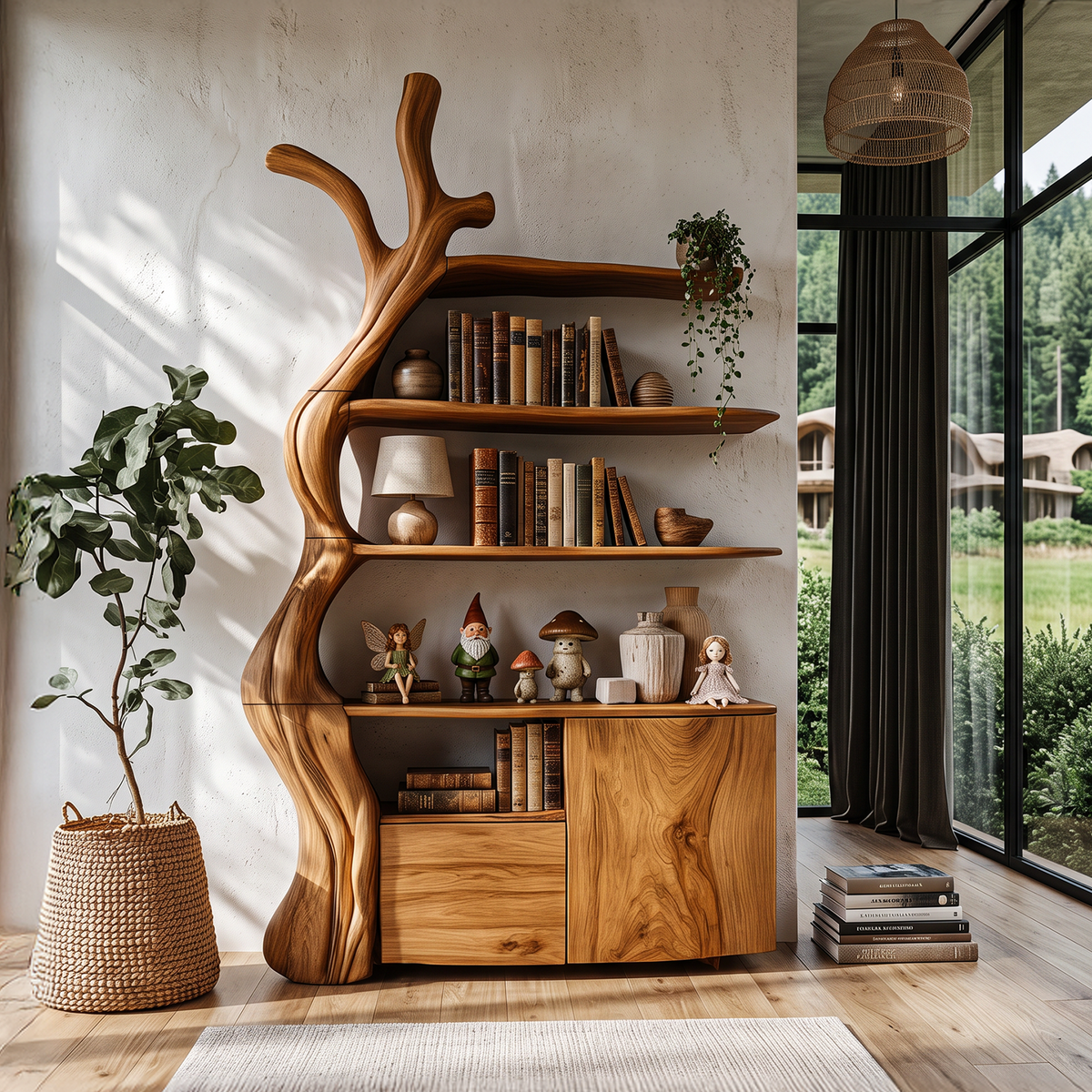 Organic Display Cabinet With Flowing Tree Silhouette For Bedroom