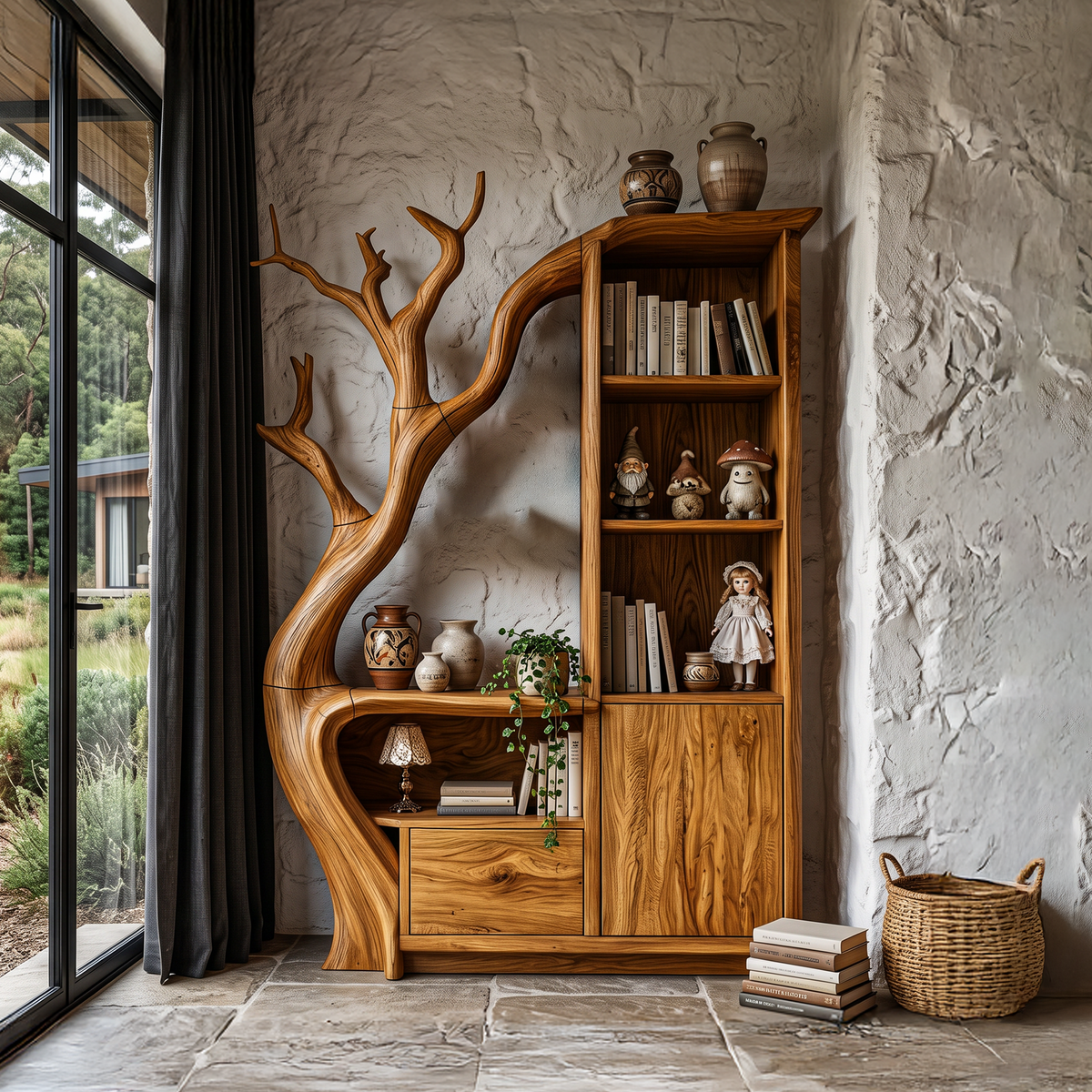 Modern Storage Cabinet With Rounded Frame Design For Entryway