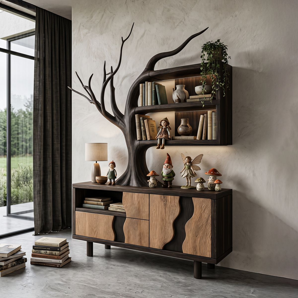 Modern Cabinet With Integrated Tree Branch Design For Living Room