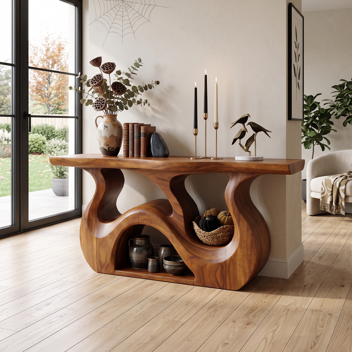 Minimalist Branch Form Entryway Table For Halloween Cabin Decor