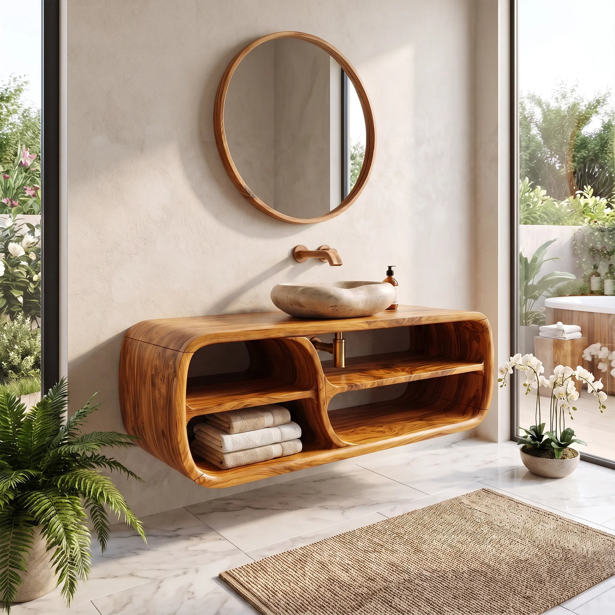 Sleek Floating Bathroom Vanity Bathroom Vanity With Sink Modern Bathroom Vanity Rounded Open Storage For Primary Bathroo