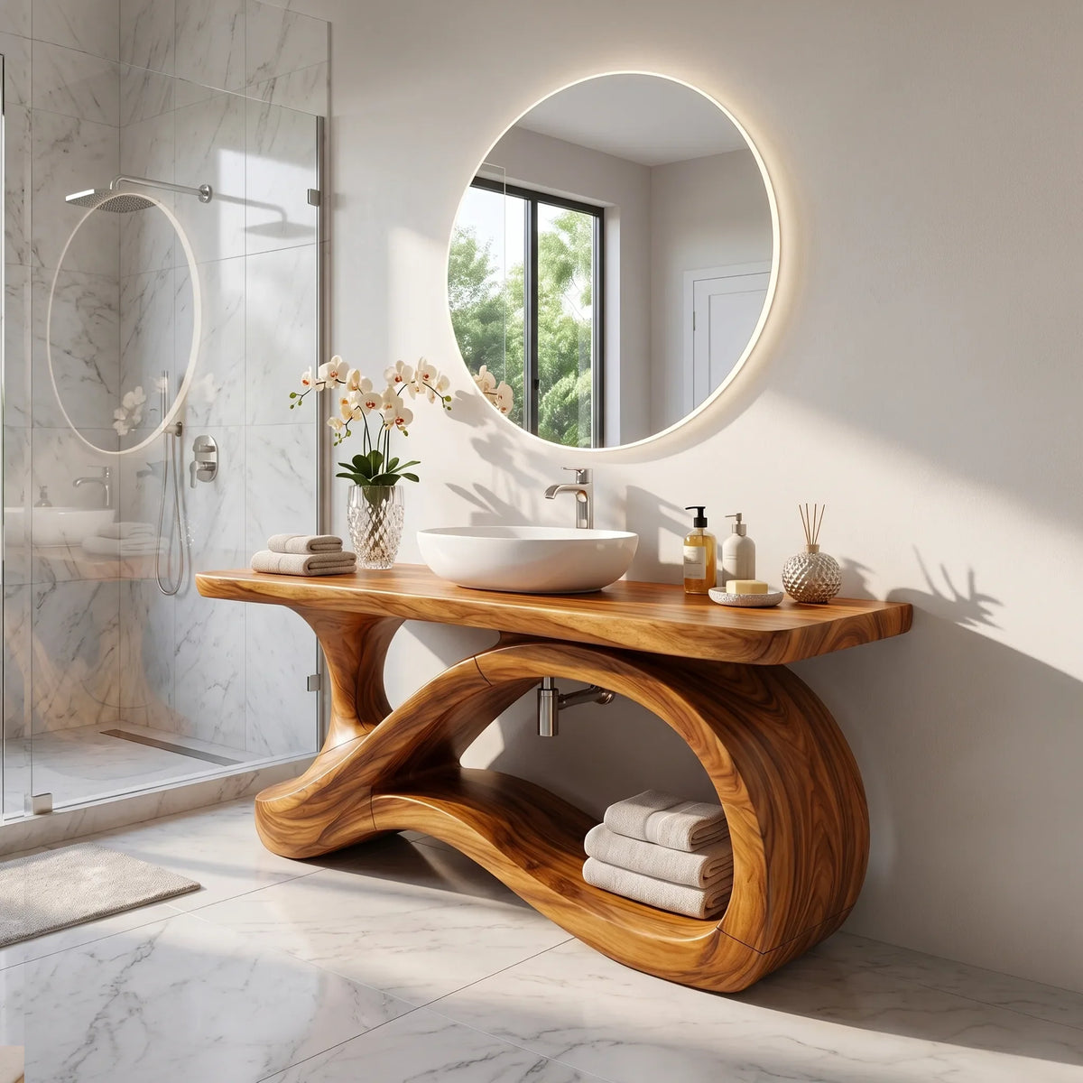 Airy Bathroom Vanity Bathroom Vanity With Sink Freestanding Bathroom Vanity Curved Base Storage For Primary Bathroom