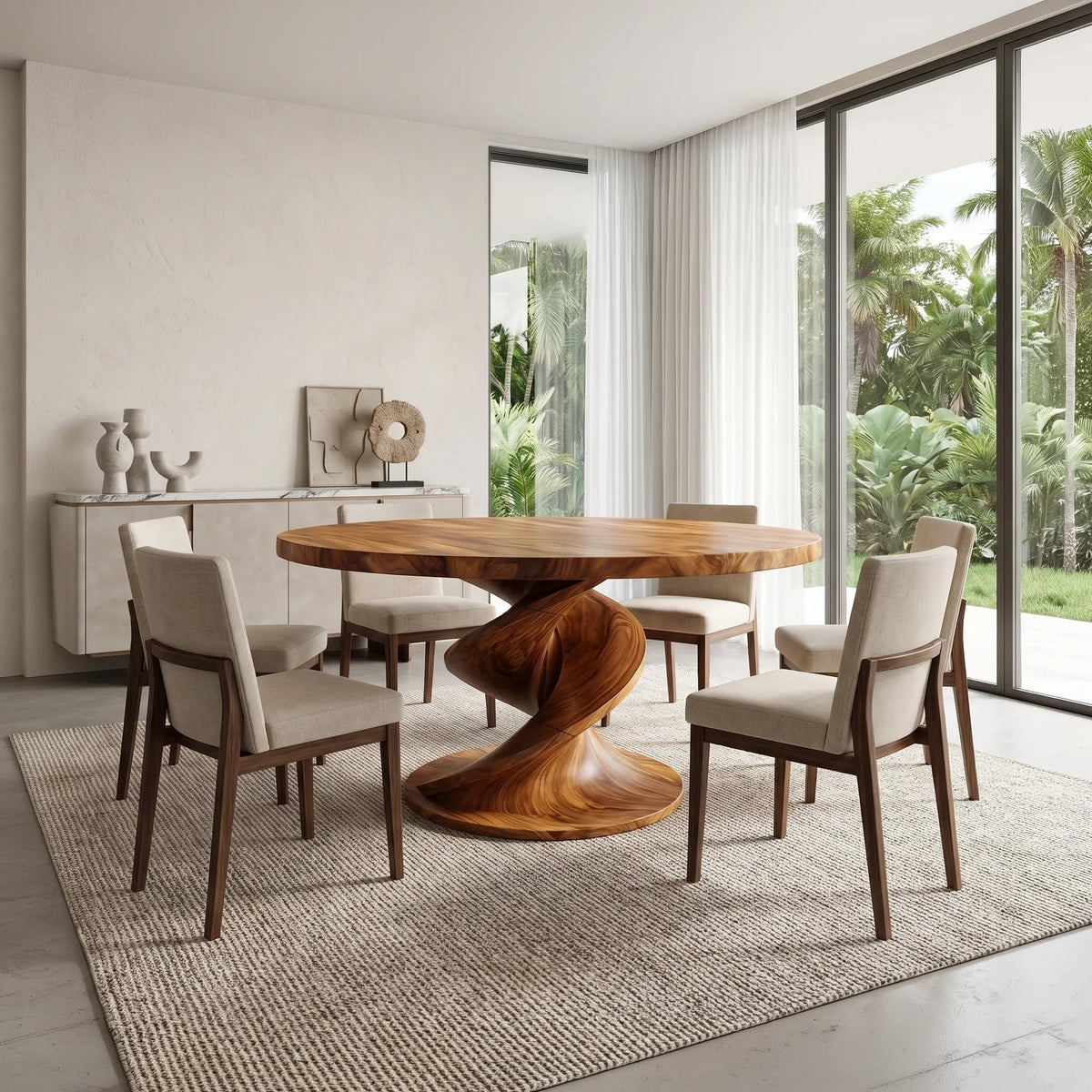 Relaxed Round Dining Table Wooden Dining Table Dining Room Table Spiral Base For Dining Room