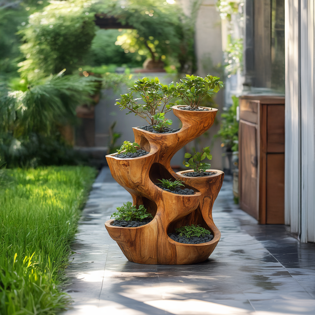 Organic Sculptural Multi Tier Planter For Garden Decor