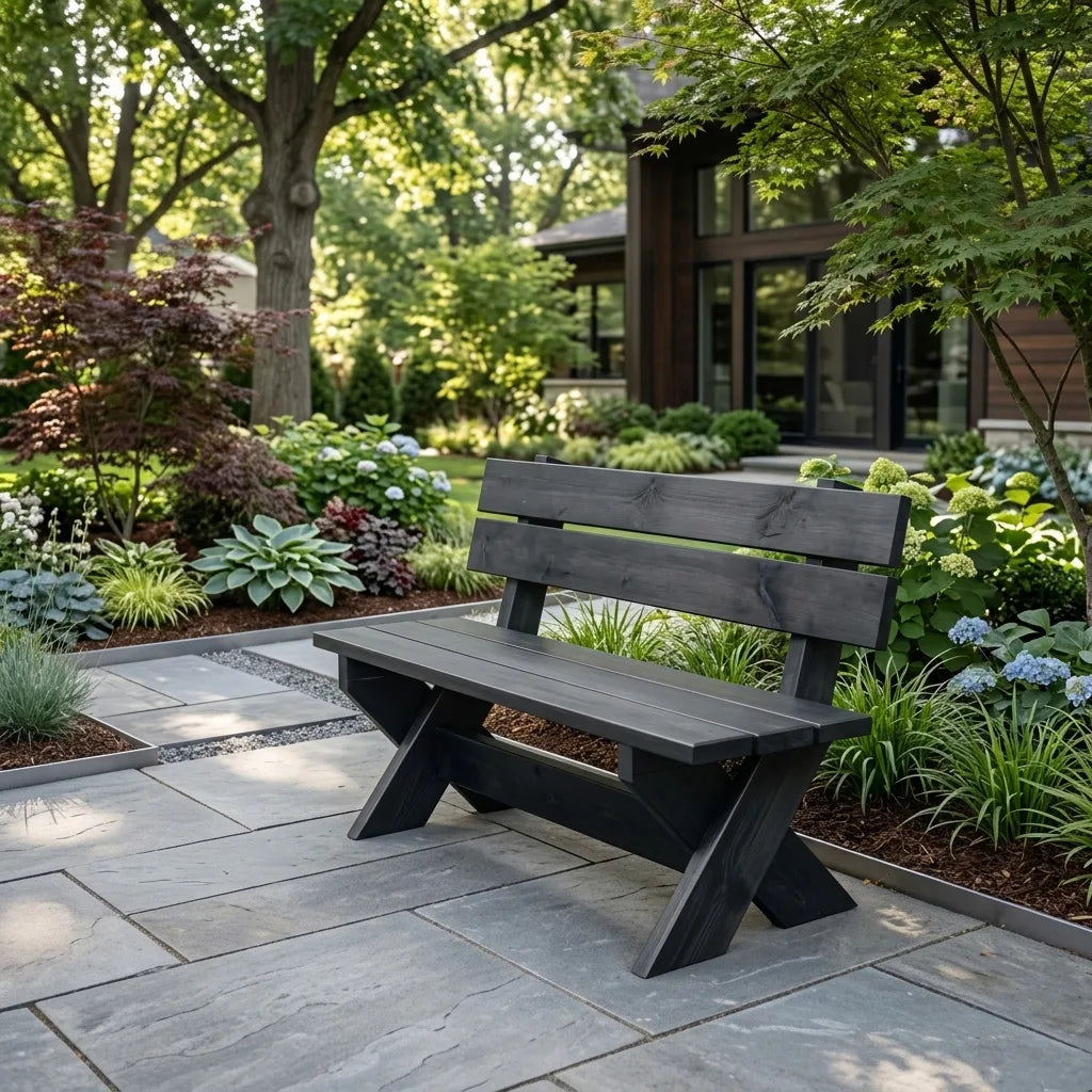 Modern Wooden Bench With X-shaped Legs For Garden