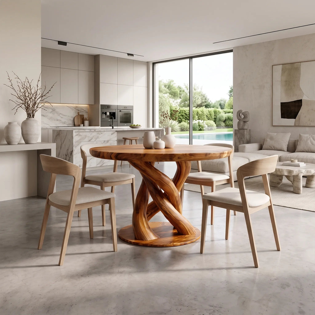 Airy Round Dining Table Dining Room Table Intertwined Base For Kitchen Dining Area