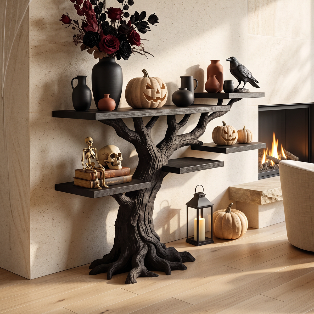 Minimalist Twisted Tree Accent Table For Witchy Halloween Vibes