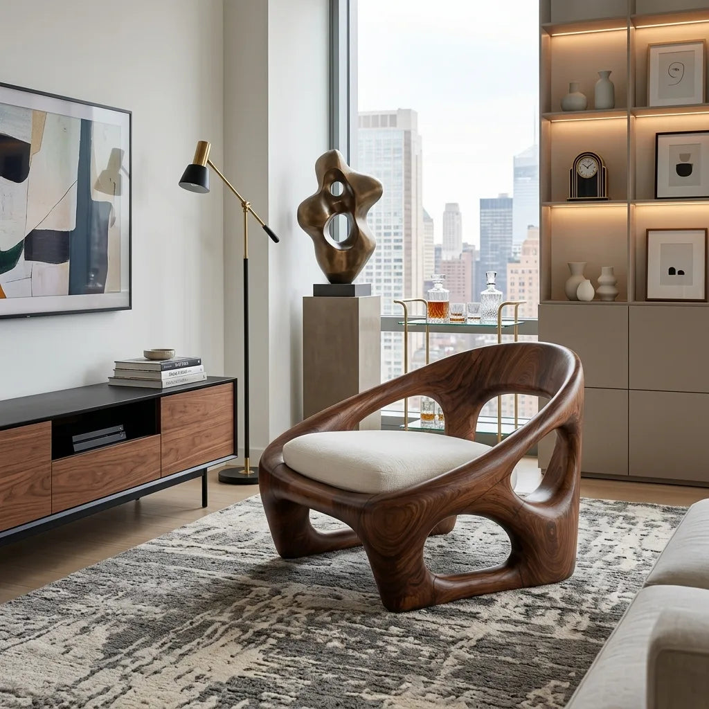 Modern Armchair With Biomorphic Open Frame For Luxury Living Room