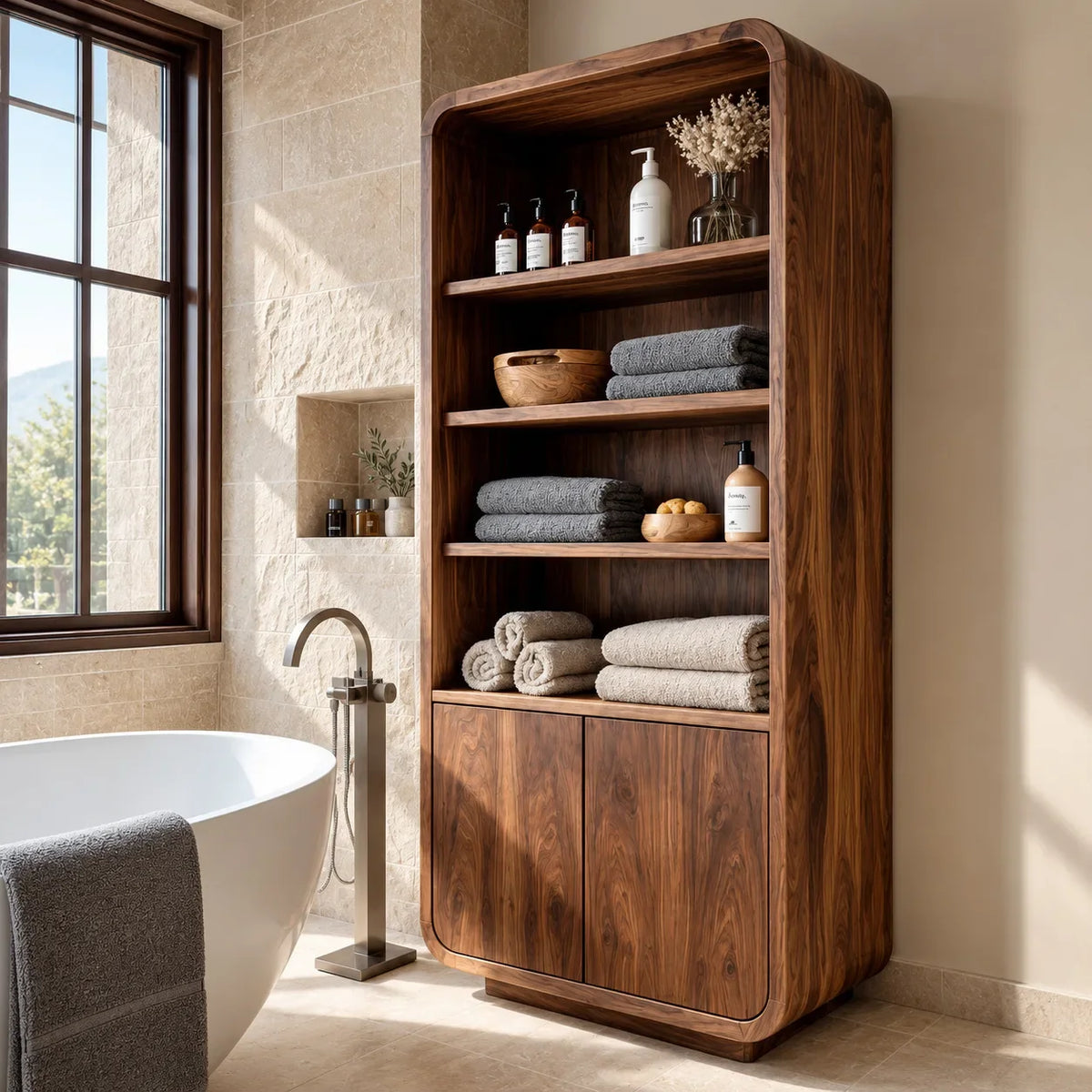 Modern Tall Bathroom Cabinet With Storage Doors For Bathroom