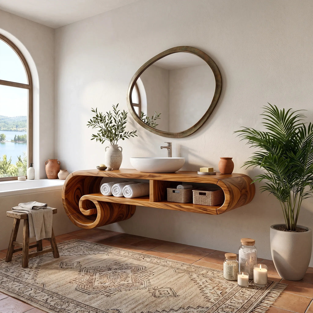 Serene Floating Bathroom Vanity Floating Bathroom Vanity With Sink Modern Bathroom Vanity Curved Open Storage For Spa Ba