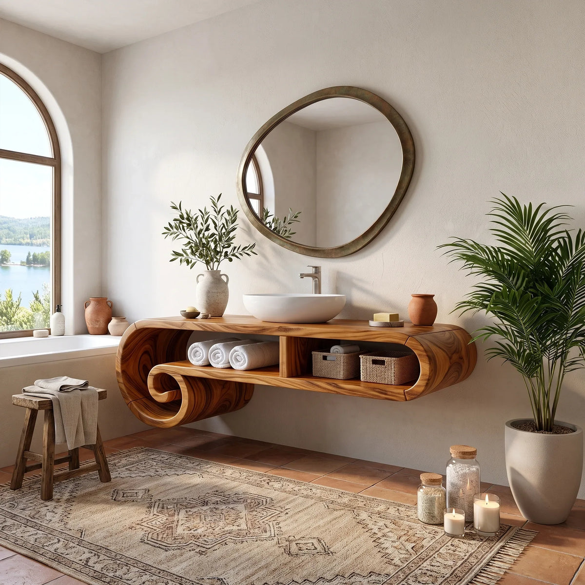 Serene Floating Bathroom Vanity Floating Bathroom Vanity With Sink Modern Bathroom Vanity Curved Open Storage For Spa Ba