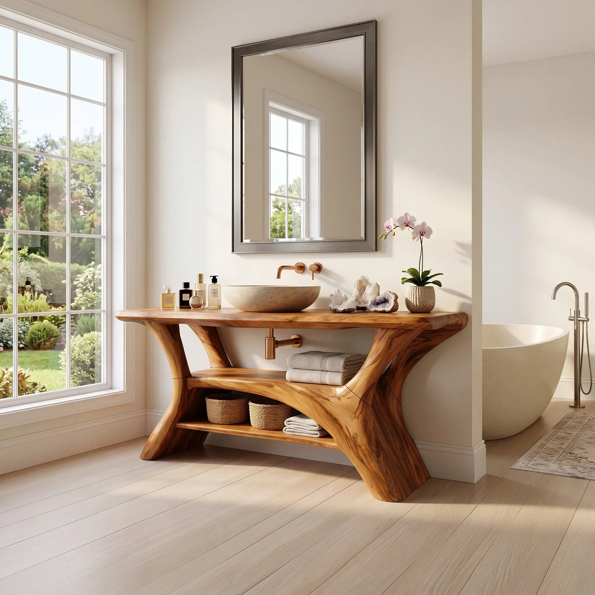 Refined Modern Bathroom Vanity Bathroom Vanity With Sink Wooden Bathroom Vanity Dual Open Shelves For Primary Bathroom