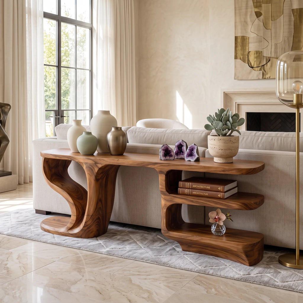 Minimalist Curved Console Cabinet For Modern Entryway