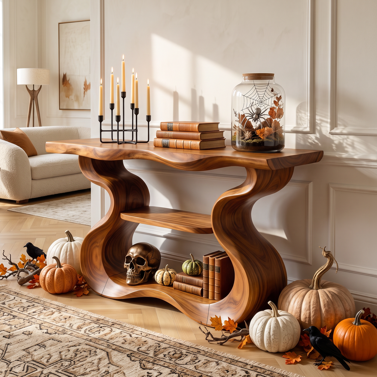 Organic Sculptural Form Console Table For Halloween Home Decor