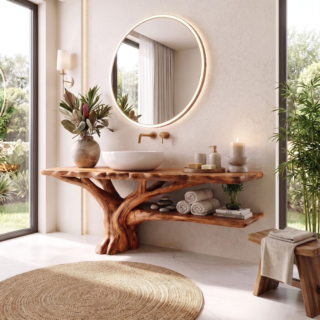 Sculptural Bathroom Vanity Bathroom Vanity With Sink Modern Bathroom Vanity Open Basket Storage For Primary Bathroom