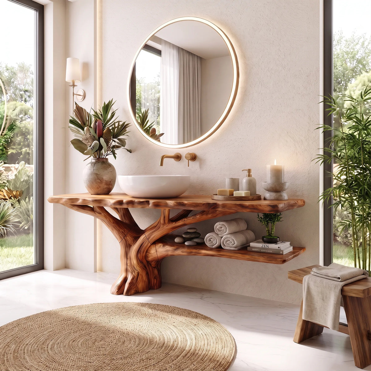 Sculptural Bathroom Vanity Bathroom Vanity With Sink Modern Bathroom Vanity Open Basket Storage For Primary Bathroom