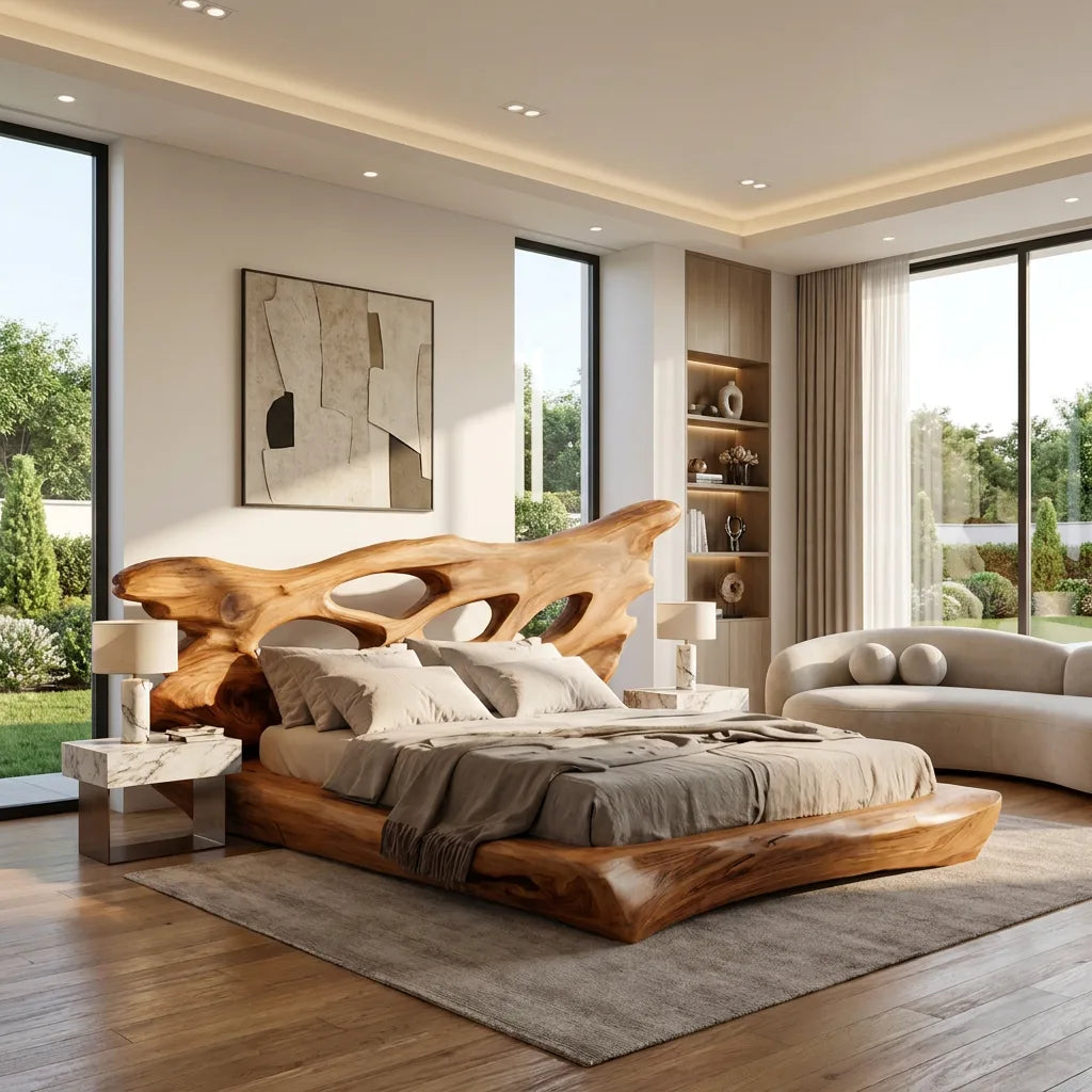 Modern Bed Frame Cutout Headboard For Luxury Master Bedroom