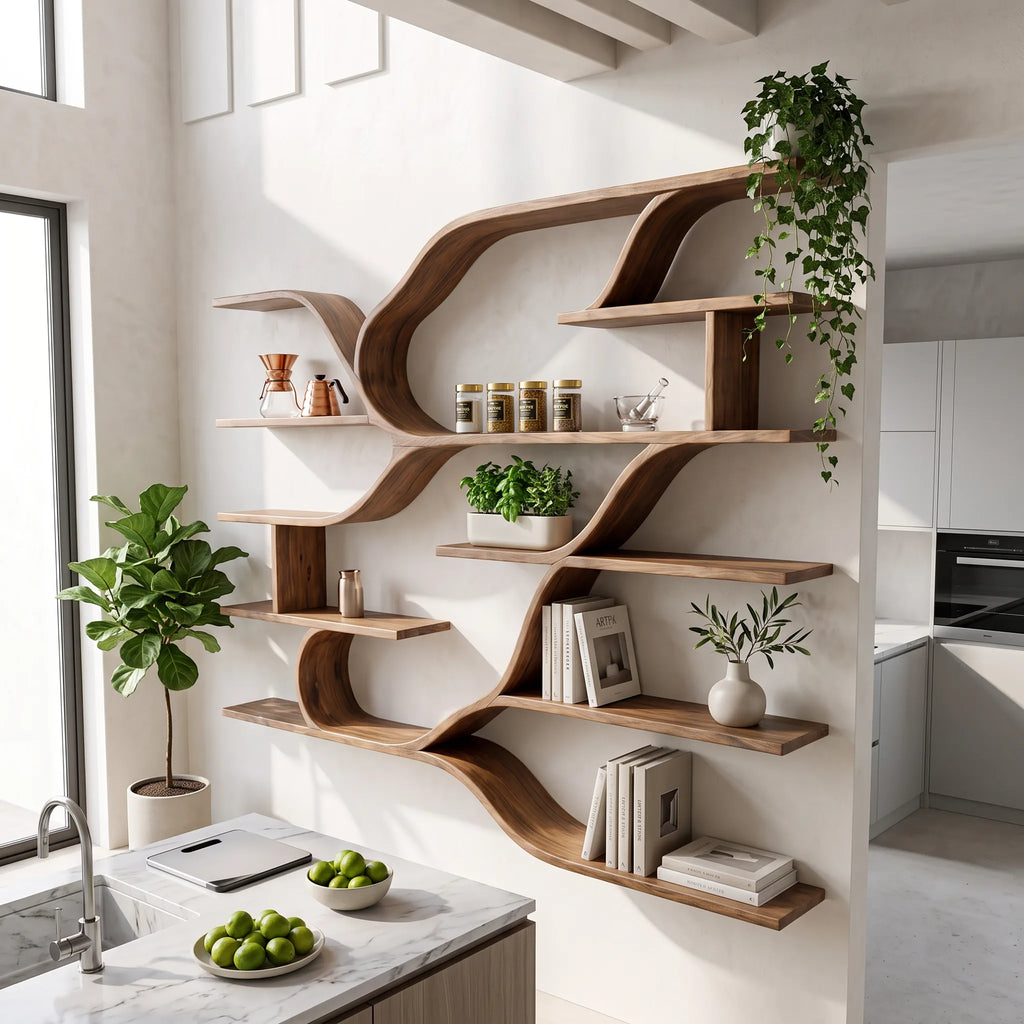 Farmhouse Floating Wood Shelves For Kitchen