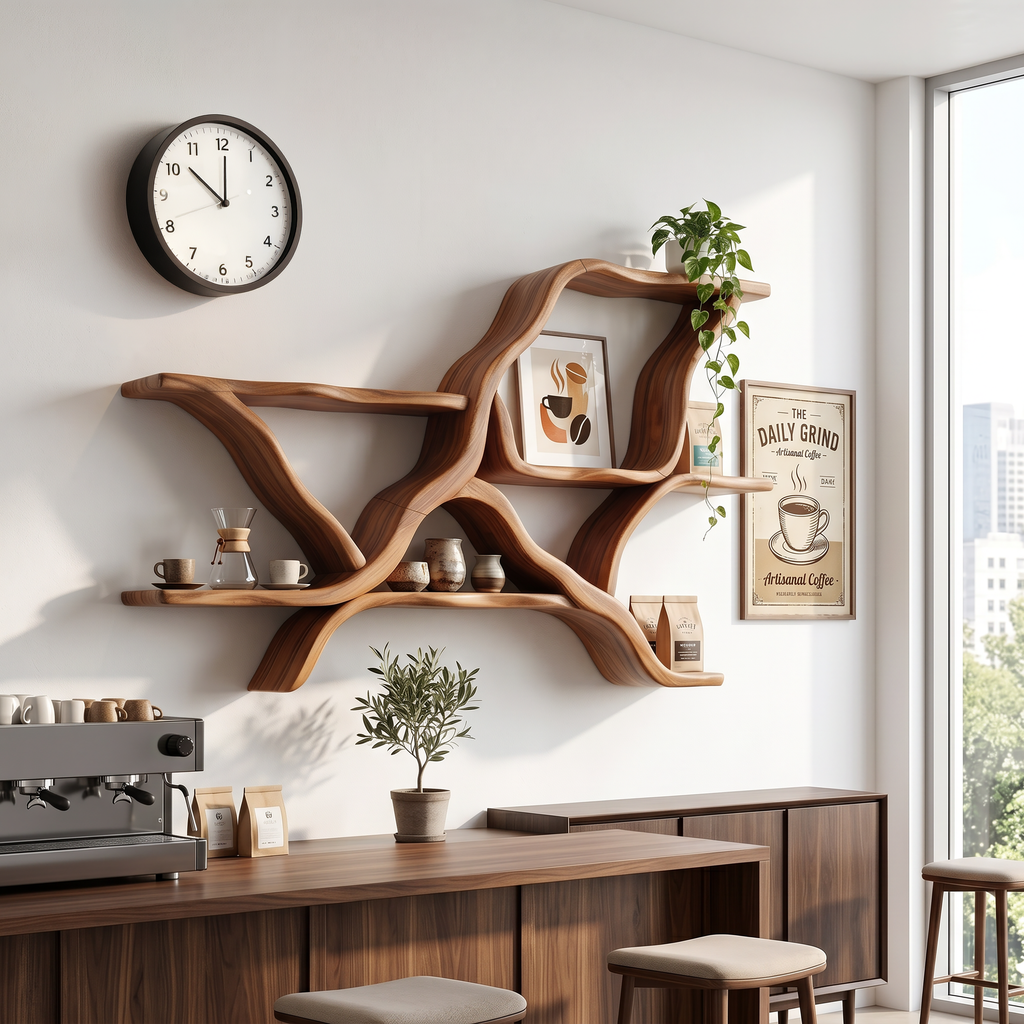 Mid Century Floating Display Shelves For Coffee Bar