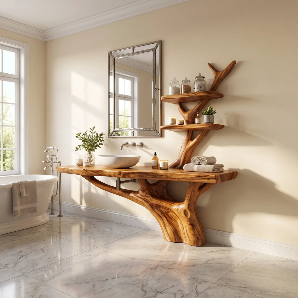 Organic Bathroom Vanity With Sink Wooden Bathroom Vanity Modern Bathroom Vanity Integrated Side Shelves For Primary Bath