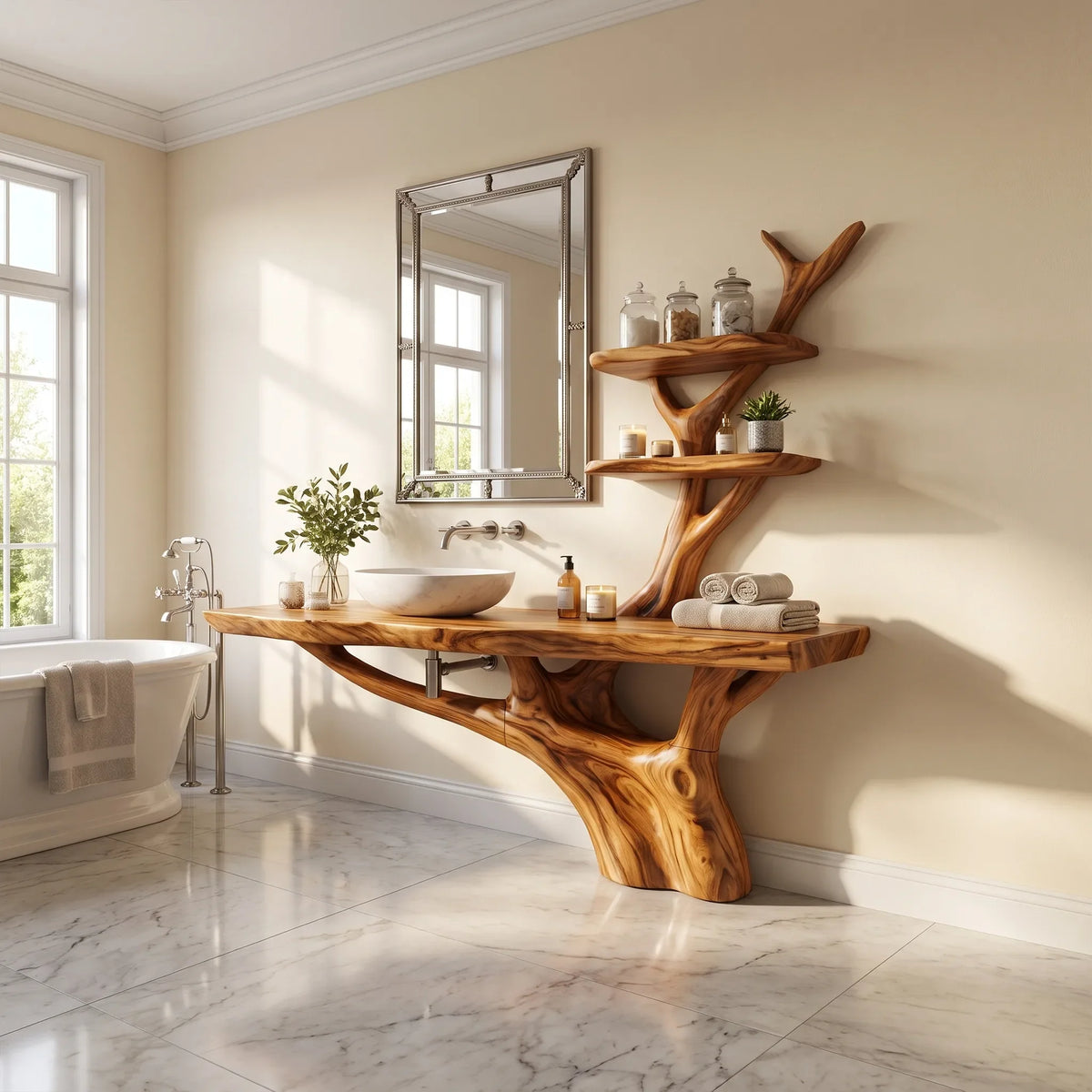 Organic Bathroom Vanity With Sink Wooden Bathroom Vanity Modern Bathroom Vanity Integrated Side Shelves For Primary Bath