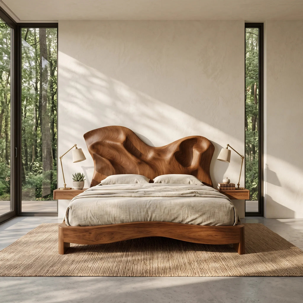 Modern Bed Frame Relief Carved Headboard For Luxury Master Bedroom