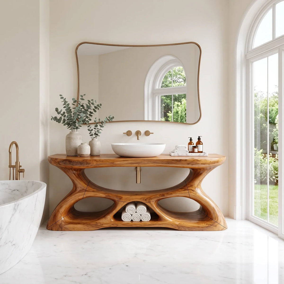Graceful Bathroom Vanity With Sink Modern Bathroom Vanity Wooden Bathroom Vanity Sculptural Open Base For Primary Bathro