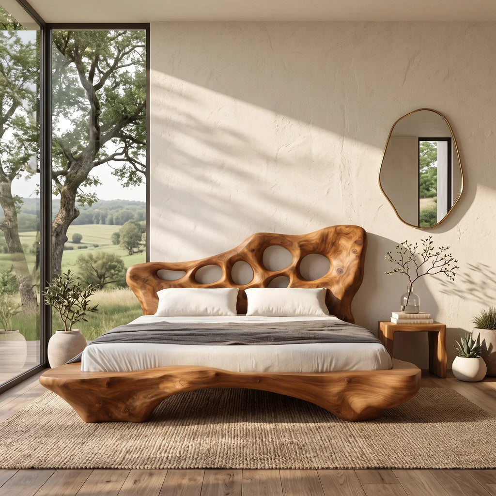 Modern Bed Frame Cutout Headboard Sculptural For Luxury Bedroom