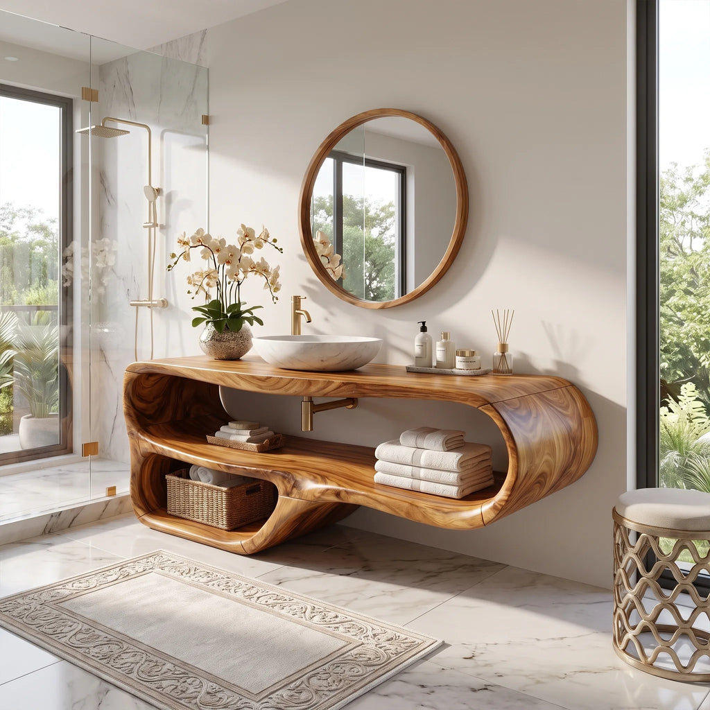 Flowing Floating Bathroom Vanity Bathroom Vanity With Sink Modern Bathroom Vanity Tiered Open Shelves For Primary Bathro